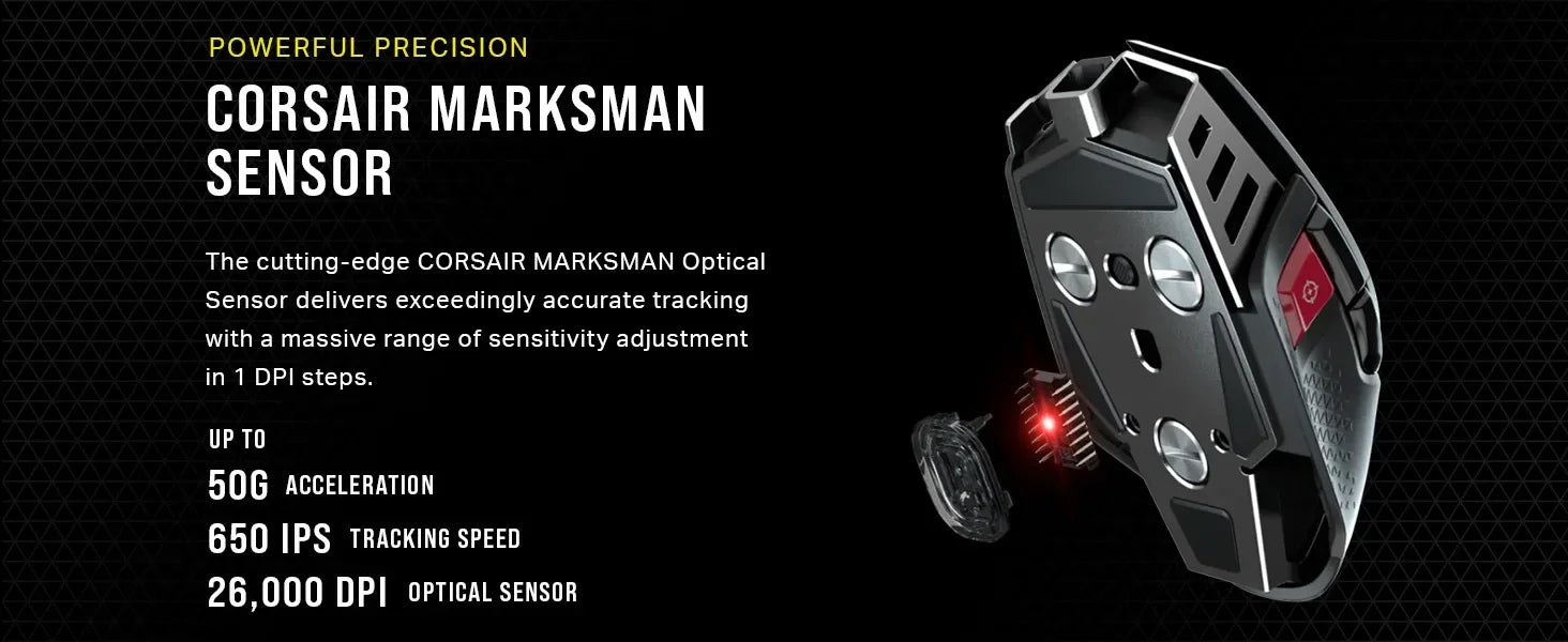 Corsair M65 RGB Ultra Wireless Tunable FPS Wireless Gaming MouseSub-1ms Slipstream Wireless Technology 26,000 DPI -White/Black