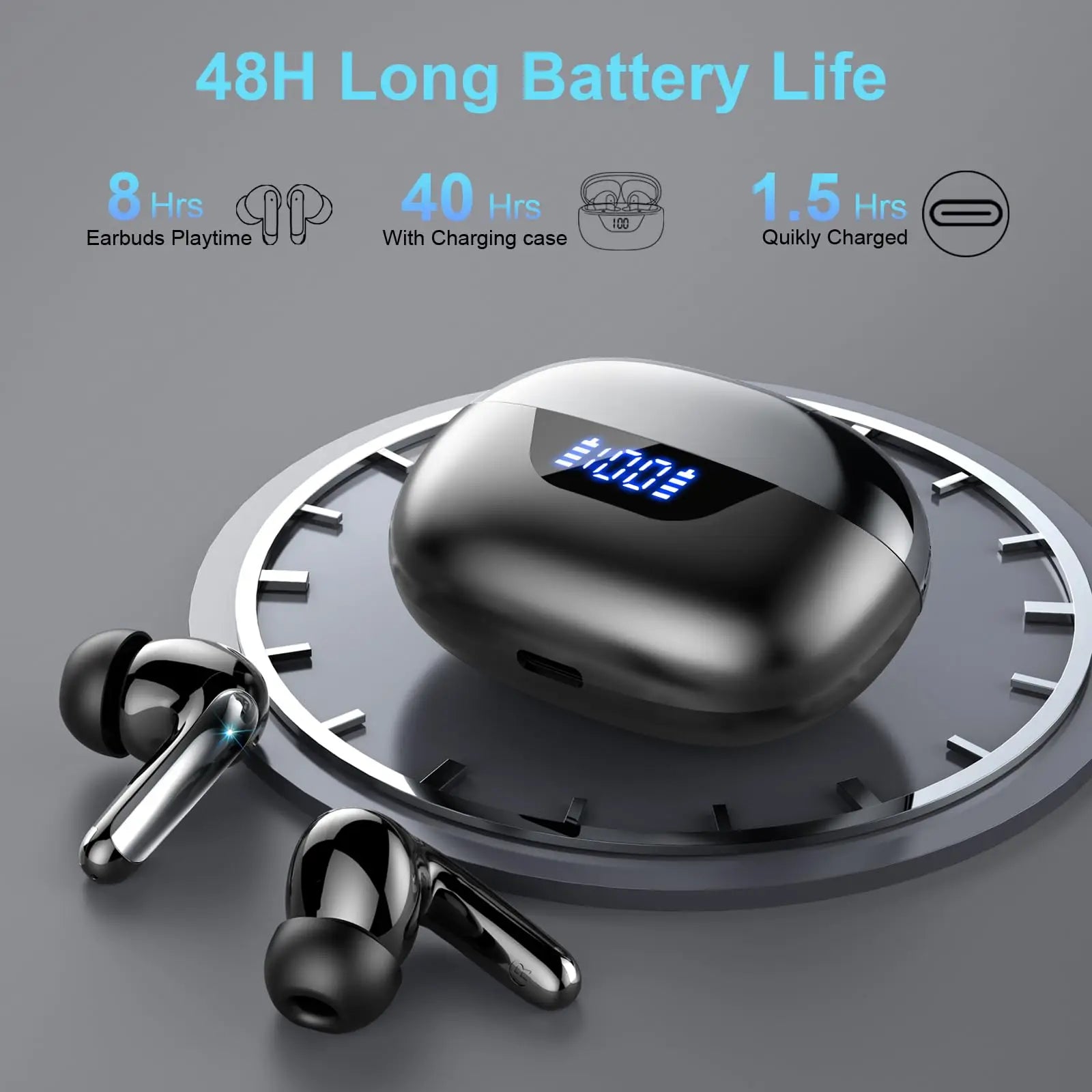 Wireless Headphones,Bluetooth 5.3 Stereo Earphones in Ear with 4 ENC Mic Clear Calls,Noise Cancelling Ear Buds,48H battery life.