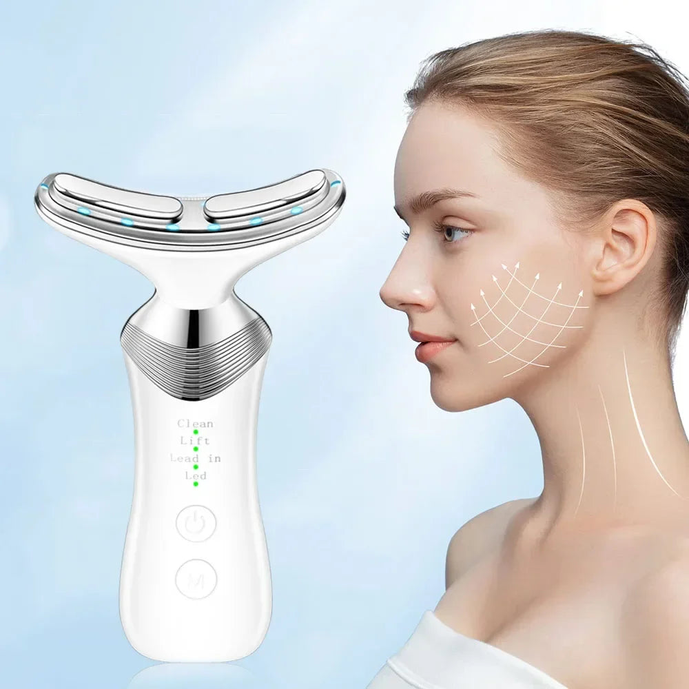 Face Neck Lifting Beauty Device Hot Compress 5-color LED Photon Firming Rejuvenation Anti Wrinkle Reduce Double Chin Anti Facial
