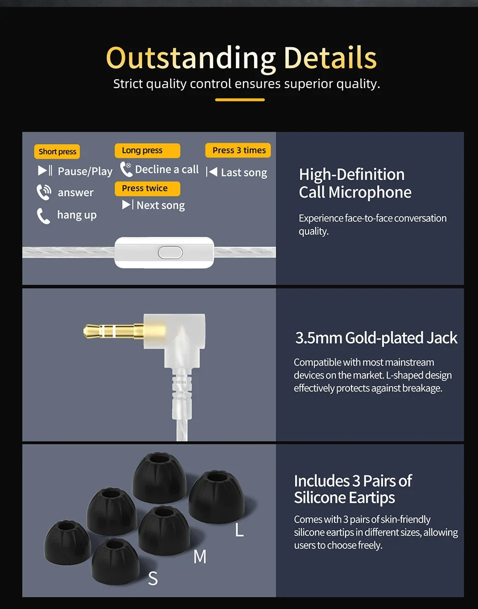 KZ AS10 PRO 5BA IEM In-Ear Monitor HiFi Bass Stereo Earphones Wired Earbuds with Silver-plated Cable for Audiophiles Musicians