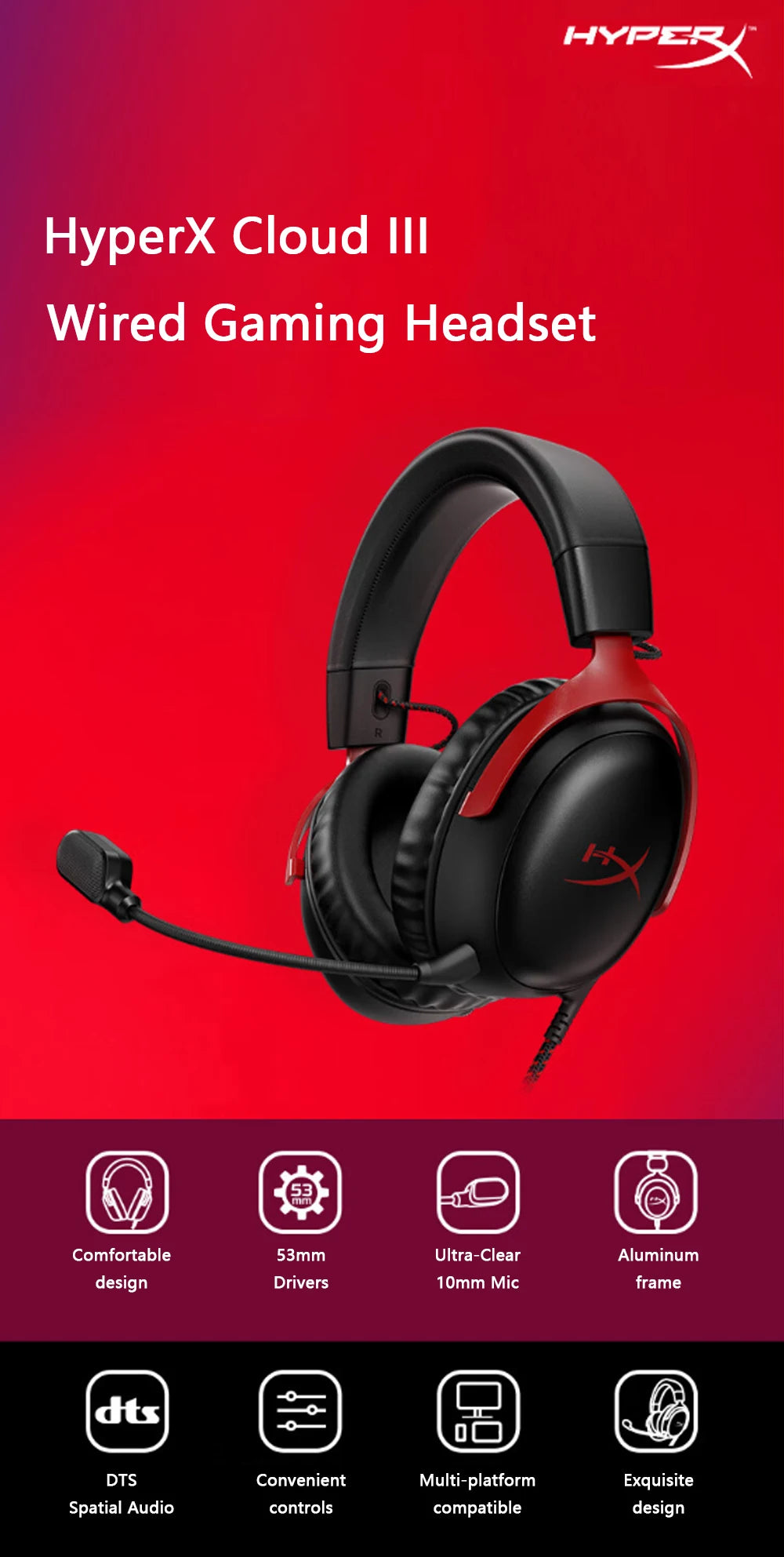 HyperX Cloud 3 III Wired Gaming Headset eSports Professional Head Mounted Headphone For PC PS4 PS5 Xbox Switch Accessories