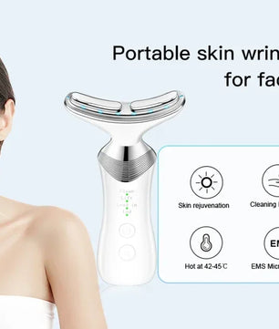 Face Neck Lifting Beauty Device Hot Compress 5-color LED Photon Firming Rejuvenation Anti Wrinkle Reduce Double Chin Anti Facial