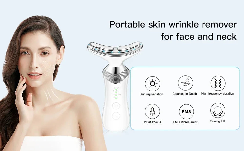 Face Neck Lifting Beauty Device Hot Compress 5-color LED Photon Firming Rejuvenation Anti Wrinkle Reduce Double Chin Anti Facial