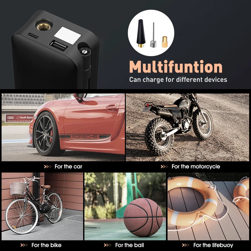CARSUN Rechargeable Air Pump Tire Inflator Portable Compressor Digital Cordless Car Tyre