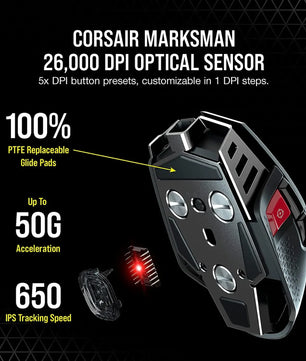 Corsair M65 RGB Ultra Wireless Tunable FPS Wireless Gaming MouseSub-1ms Slipstream Wireless Technology 26,000 DPI -White/Black