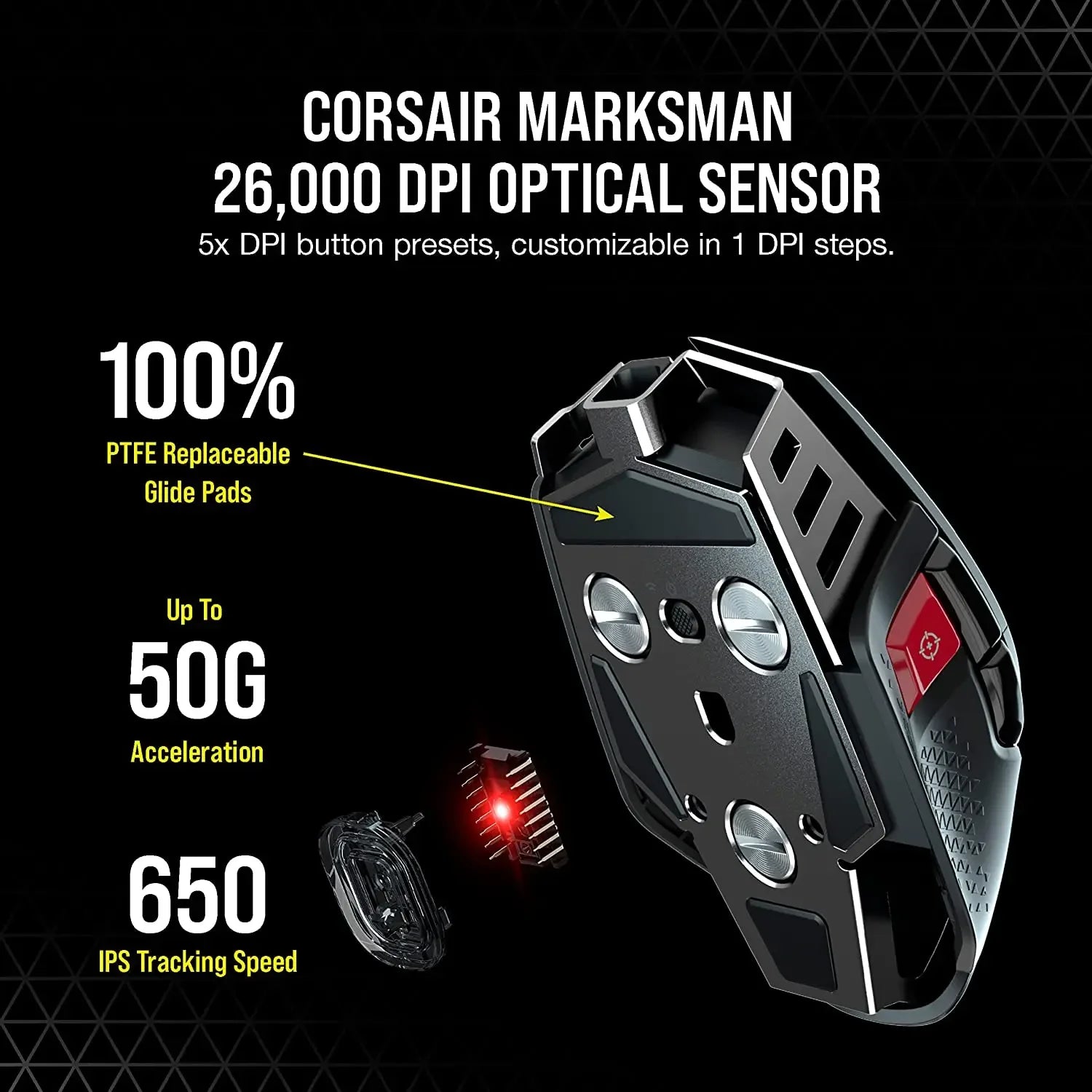 Corsair M65 RGB Ultra Wireless Tunable FPS Wireless Gaming MouseSub-1ms Slipstream Wireless Technology 26,000 DPI -White/Black