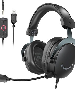 FIFINE Headset,3.5 mm jack&USB Headphone with 7.1 Surround Sound/volum contral/Mute switch for PC/MAC/PS4/PS5 Mixer-H9