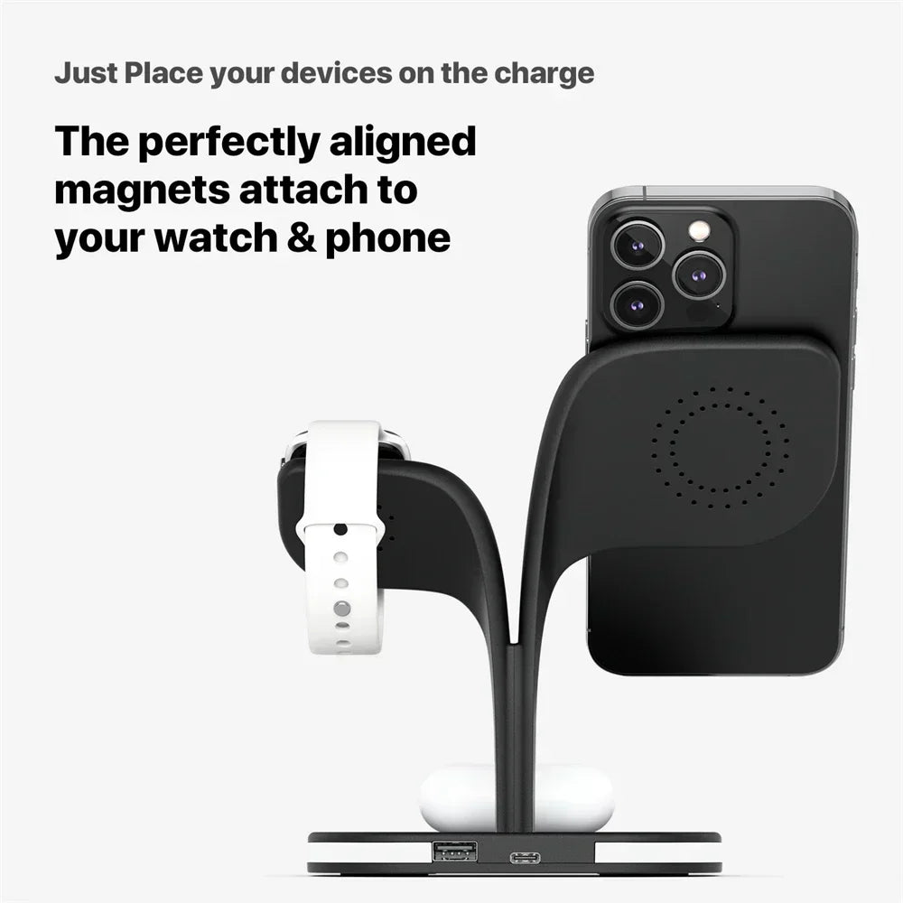Magnetic 3 in 1 Wireless Charger For iPhone 16 15 14 13 12 Pro Max Fast Wireless Charging Station For Apple Watch 9 /AirPods Pro