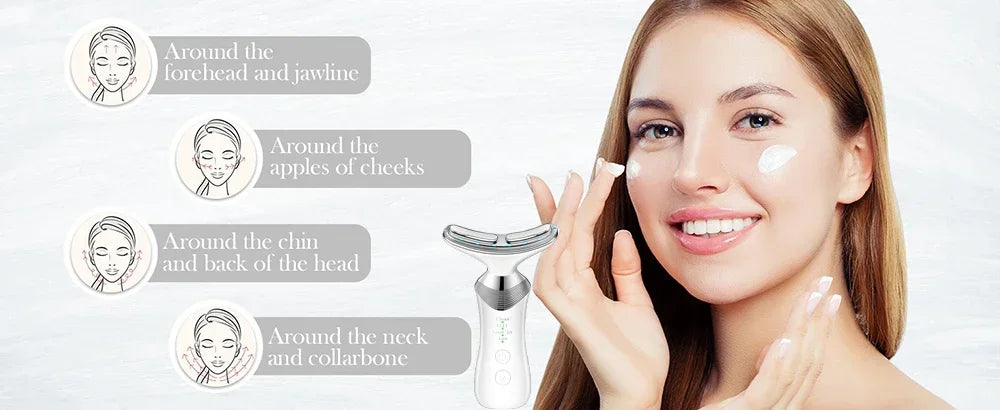 Face Neck Lifting Beauty Device Hot Compress 5-color LED Photon Firming Rejuvenation Anti Wrinkle Reduce Double Chin Anti Facial