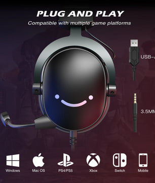 FIFINE Headset,3.5 mm jack&USB Headphone with 7.1 Surround Sound/volum contral/Mute switch for PC/MAC/PS4/PS5 Mixer-H9