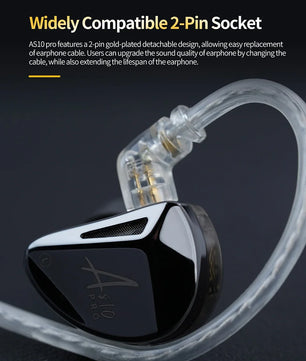 KZ AS10 PRO 5BA IEM In-Ear Monitor HiFi Bass Stereo Earphones Wired Earbuds with Silver-plated Cable for Audiophiles Musicians