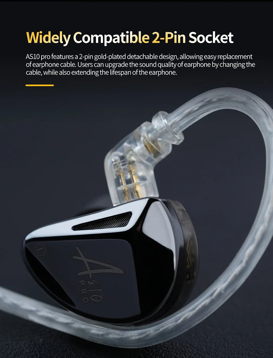 KZ AS10 PRO 5BA IEM In-Ear Monitor HiFi Bass Stereo Earphones Wired Earbuds with Silver-plated Cable for Audiophiles Musicians