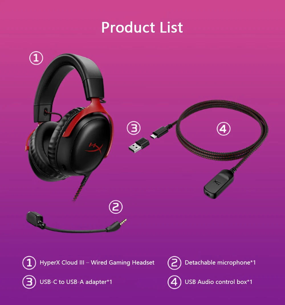 HyperX Cloud 3 III Wired Gaming Headset eSports Professional Head Mounted Headphone For PC PS4 PS5 Xbox Switch Accessories