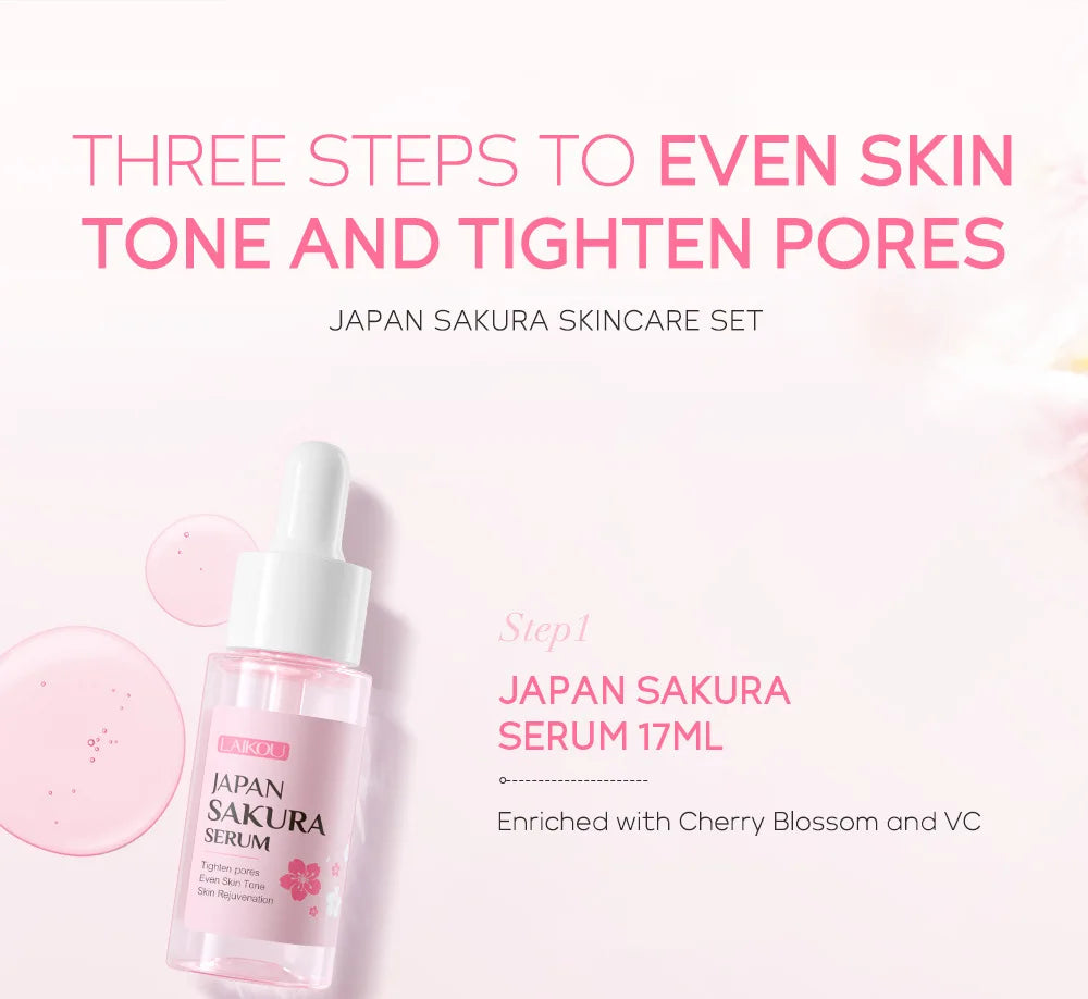 3pcs/set LAIKOU Vitamin C 24K Golden Sakura Skin Care Sets Face Cream