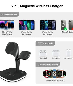 Magnetic 3 in 1 Wireless Charger For iPhone 16 15 14 13 12 Pro Max Fast Wireless Charging Station For Apple Watch 9 /AirPods Pro