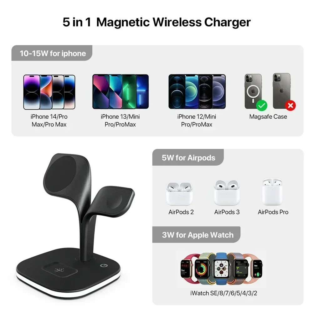 Magnetic 3 in 1 Wireless Charger For iPhone 16 15 14 13 12 Pro Max Fast Wireless Charging Station For Apple Watch 9 /AirPods Pro