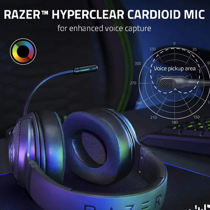 Razer Kraken V3 X - Wired USB Gaming Headset ,HyperClear Cardioid Microphone, 7.1 Surround Sound, RGB Chroma