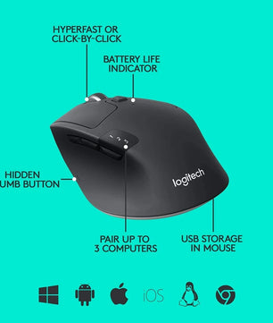 Logitech M720 Wireless Mouse 2.4GHz Bluetooth 1000DPI Gaming Mice Unifying Dual Mode Multi-device Office Gaming Mouse for PC