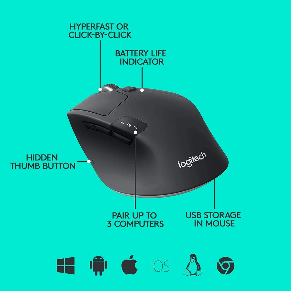 Logitech M720 Wireless Mouse 2.4GHz Bluetooth 1000DPI Gaming Mice Unifying Dual Mode Multi-device Office Gaming Mouse for PC
