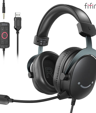 FIFINE Headset,3.5 mm jack&USB Headphone with 7.1 Surround Sound/volum contral/Mute switch for PC/MAC/PS4/PS5 Mixer-H9