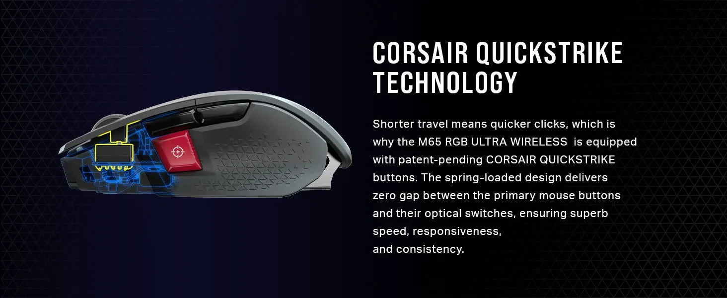 Corsair M65 RGB Ultra Wireless Tunable FPS Wireless Gaming MouseSub-1ms Slipstream Wireless Technology 26,000 DPI -White/Black