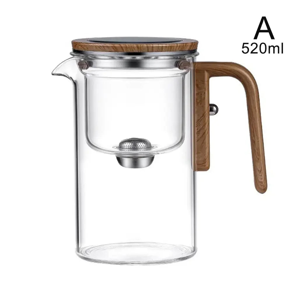 Glass Teapot with Magnetic Switch & Wood Handle – Tea Separation & Filtration