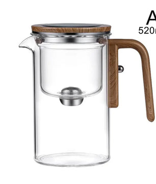 Glass Teapot with Magnetic Switch & Wood Handle – Tea Separation & Filtration