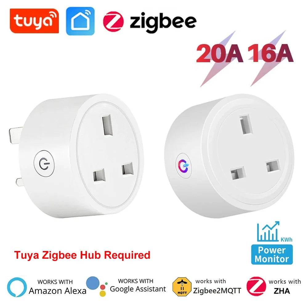 Tuya Zigbee Smart Socket UK Plug Smart Home Automation Timing Power Monitor Smart Outlet Support Google Home Alexa Zigbee2MQTT