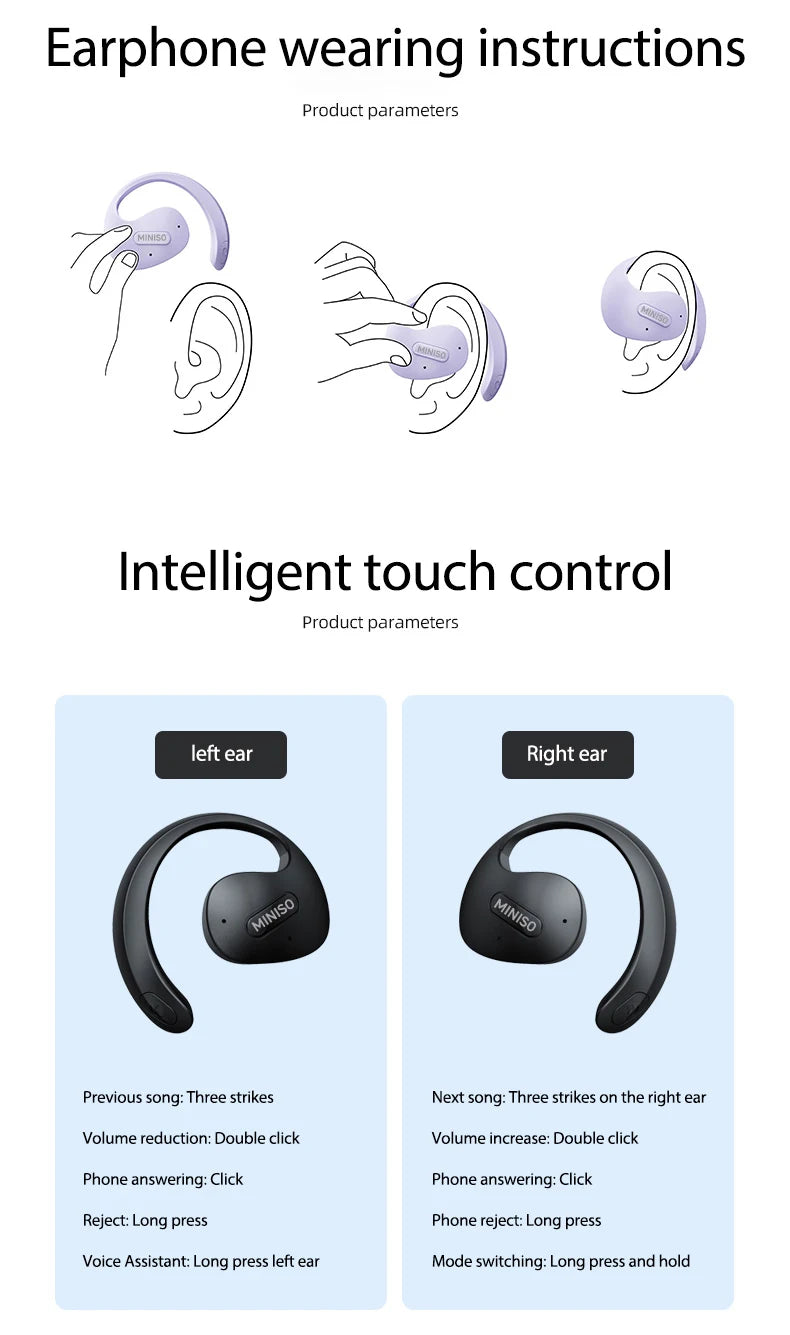 Translator MINISO X15Pro 5.4 Bluetooth Headset Translation Earphones Wireless Headphones Office Travel,ASMR Headset APP