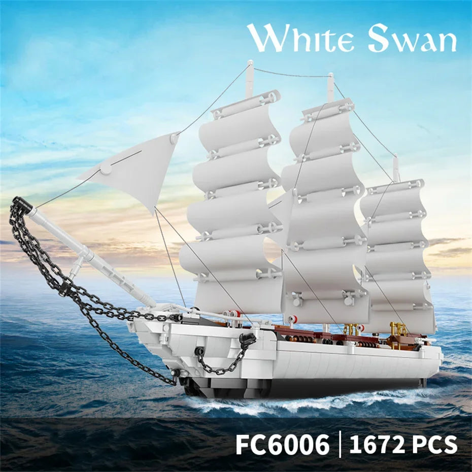 Sailboat Building Toys For Kids 1672pcs 66cm White Swan Sailing Ship Building Blocks MOC Bricks Educational Toys Home Decoration