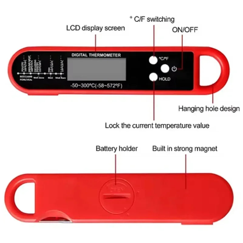 Waterproof Digital Food Kitchen Thermometer For Oven Meat Cooking Grilling With Rotating LCD Screen Alarm Function