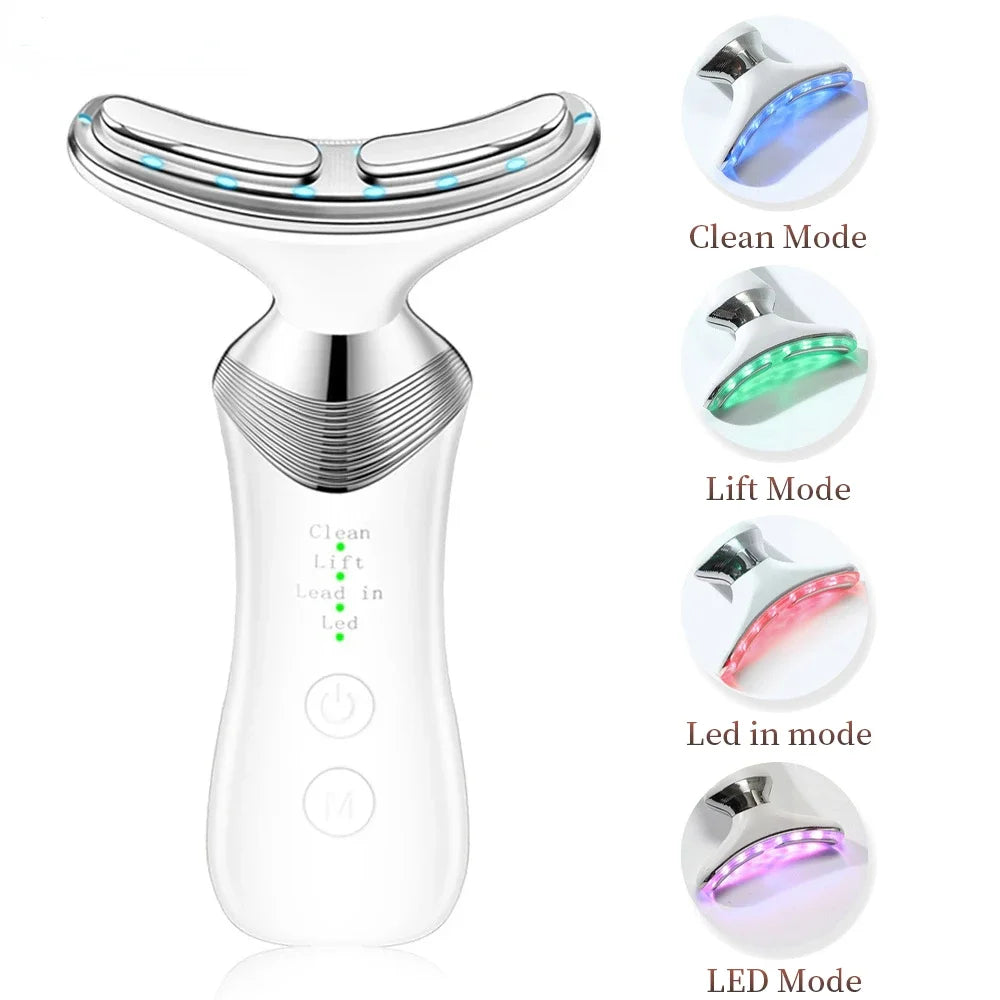 Face Neck Lifting Beauty Device Hot Compress 5-color LED Photon Firming Rejuvenation Anti Wrinkle Reduce Double Chin Anti Facial