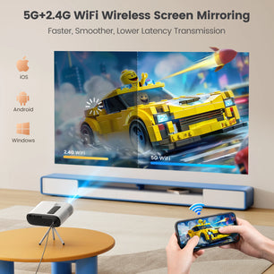 TOPTRO Mini Projector Full HD Support 1080P 16000 Lumens Auto Keystone WiFi Bluetooth Video Projector Portable Home Theater