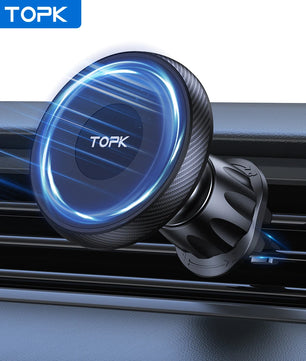 TOPK for Magsafe Car Phone Holder,Powerful Magnetism Premium Quality Single-Hand Operation Metal Hook Magnetic Car Phone Mount
