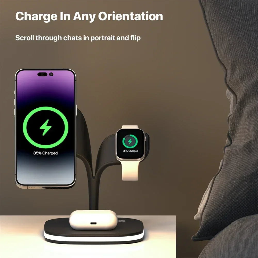 Magnetic 3 in 1 Wireless Charger For iPhone 16 15 14 13 12 Pro Max Fast Wireless Charging Station For Apple Watch 9 /AirPods Pro