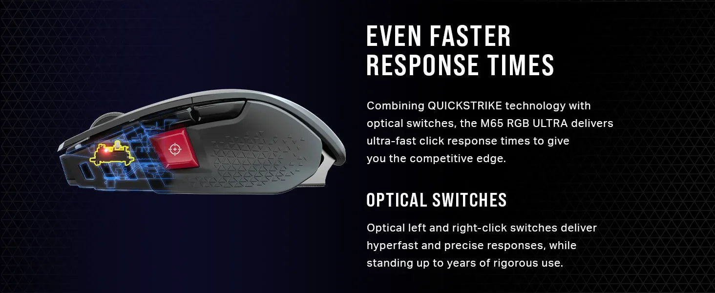 Corsair M65 RGB Ultra Wireless Tunable FPS Wireless Gaming MouseSub-1ms Slipstream Wireless Technology 26,000 DPI -White/Black