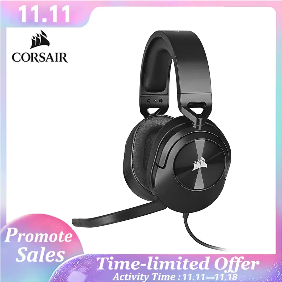 Corsair HS55 Surround Gaming Headset (Leatherette Memory Foam Ear Pads, Dolby Audio 7.1 Surround Sound on PC and Mac