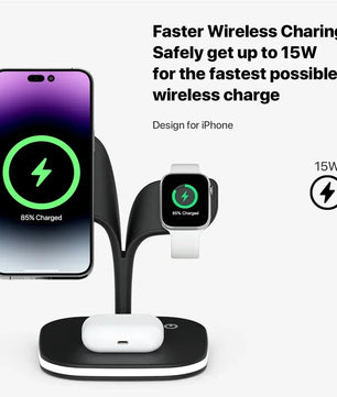 Magnetic 3 in 1 Wireless Charger For iPhone 16 15 14 13 12 Pro Max Fast Wireless Charging Station For Apple Watch 9 /AirPods Pro