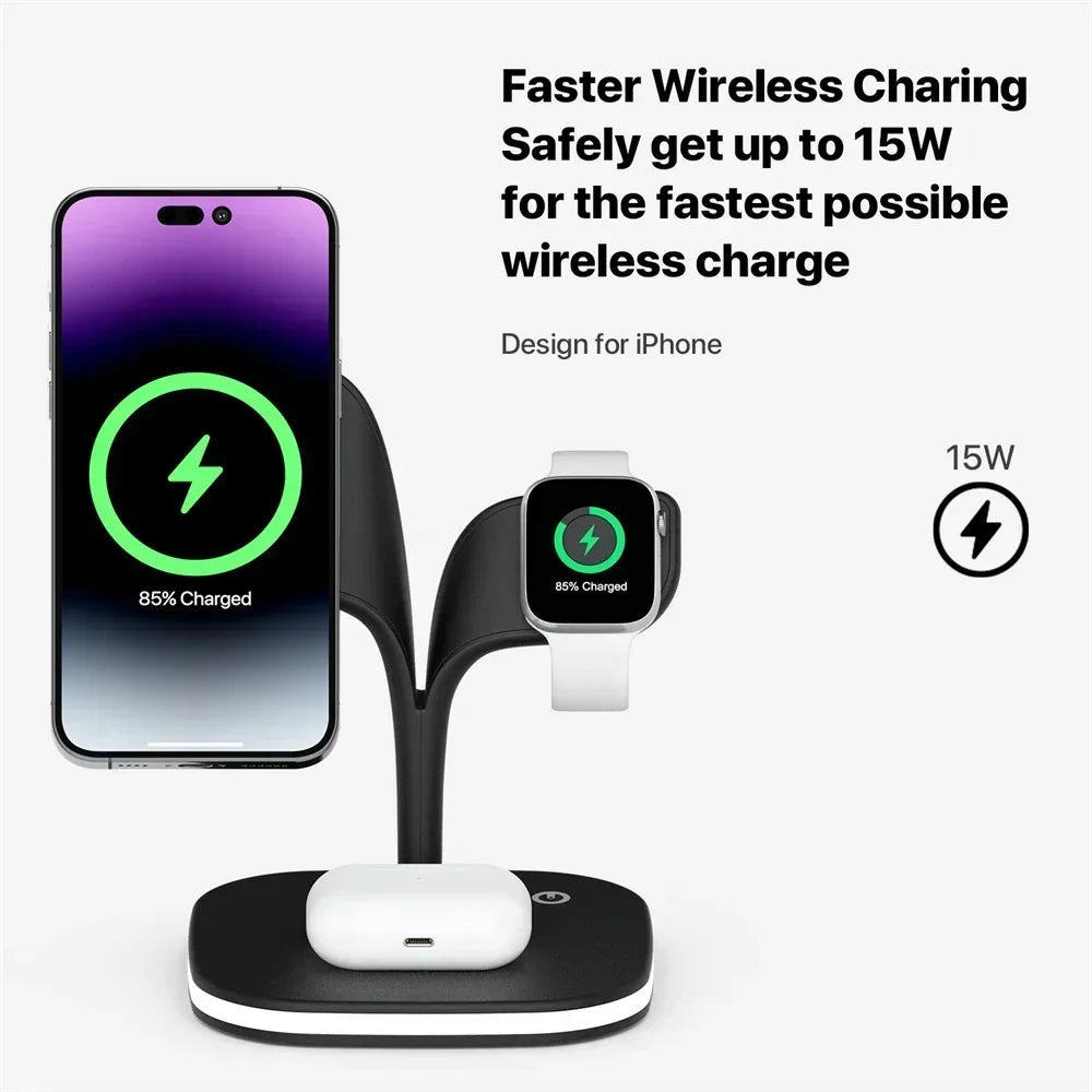 Magnetic 3 in 1 Wireless Charger For iPhone 16 15 14 13 12 Pro Max Fast Wireless Charging Station For Apple Watch 9 /AirPods Pro