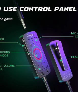FIFINE Headset,3.5 mm jack&USB Headphone with 7.1 Surround Sound/volum contral/Mute switch for PC/MAC/PS4/PS5 Mixer-H9