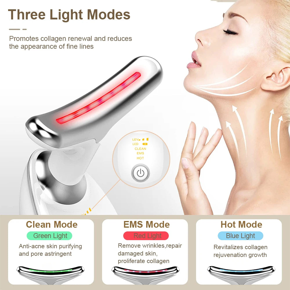 Facial Massager EMS Facial Microcurrent Anti-aging Facial Massager Red Light Therapy Skin Tightening Neck Face Lifting Massager