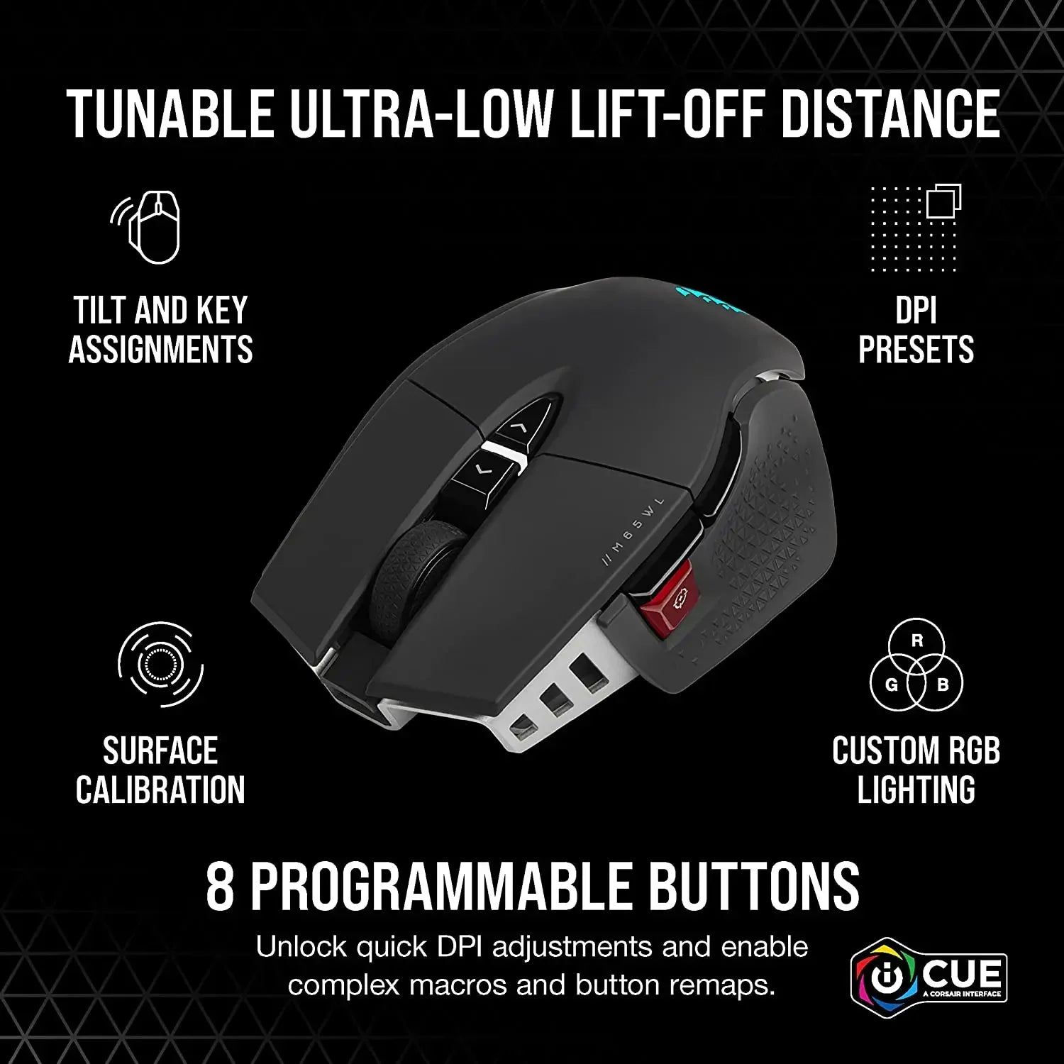 Corsair M65 RGB Ultra Wireless Tunable FPS Wireless Gaming MouseSub-1ms Slipstream Wireless Technology 26,000 DPI -White/Black
