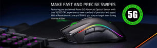 Razer Mamba Elite 5G 16000 dpi wired gaming mouse, optical sensor, 9 programmable buttons, mechanical switches, ergonomic shape