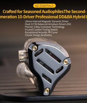 KZ ZS10 Pro 2 in Ear Metal Earphone HIFI Bass Earbud 4-Level Tuning Switch Headphone 2PIN Cable ZS10PRO2 ZSNPRO AS16PRO