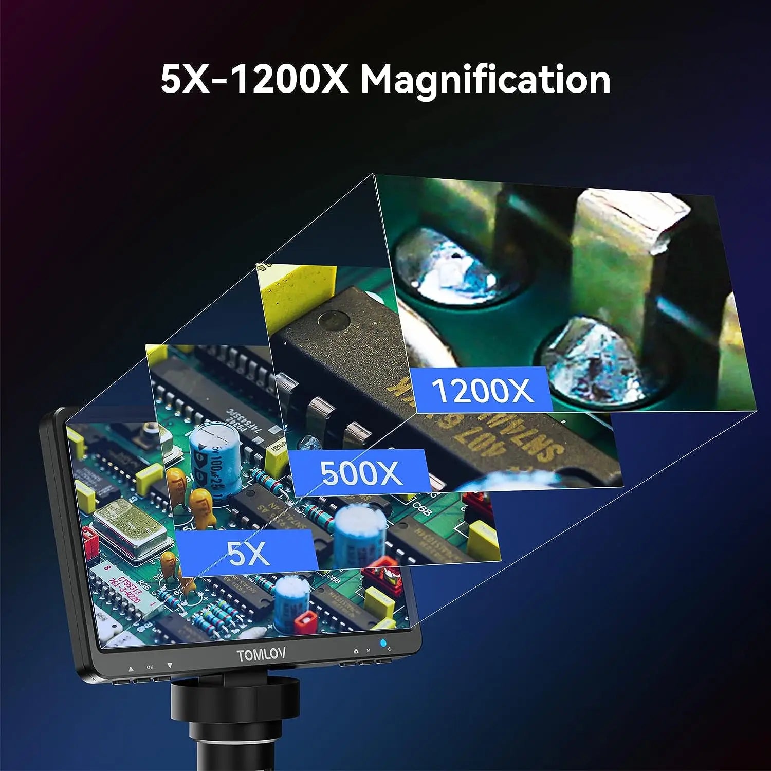 TOMLOV DM9 Digital USB Electronic Microscope 1080P 7" LCD Display 1200X Magnification Microscopio for Phone Repairing