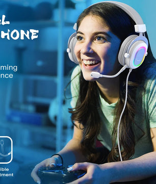 FIFINE RGB Gaming Headset with 7.1 Surround Sound/3-EQ/MIC,Over-ear Headphone with In-line Control for PC PS4 PS5 Ampligame-H6W