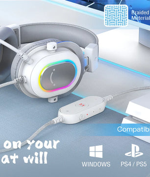 FIFINE RGB Gaming Headset with 7.1 Surround Sound/3-EQ/MIC,Over-ear Headphone with In-line Control for PC PS4 PS5 Ampligame-H6W