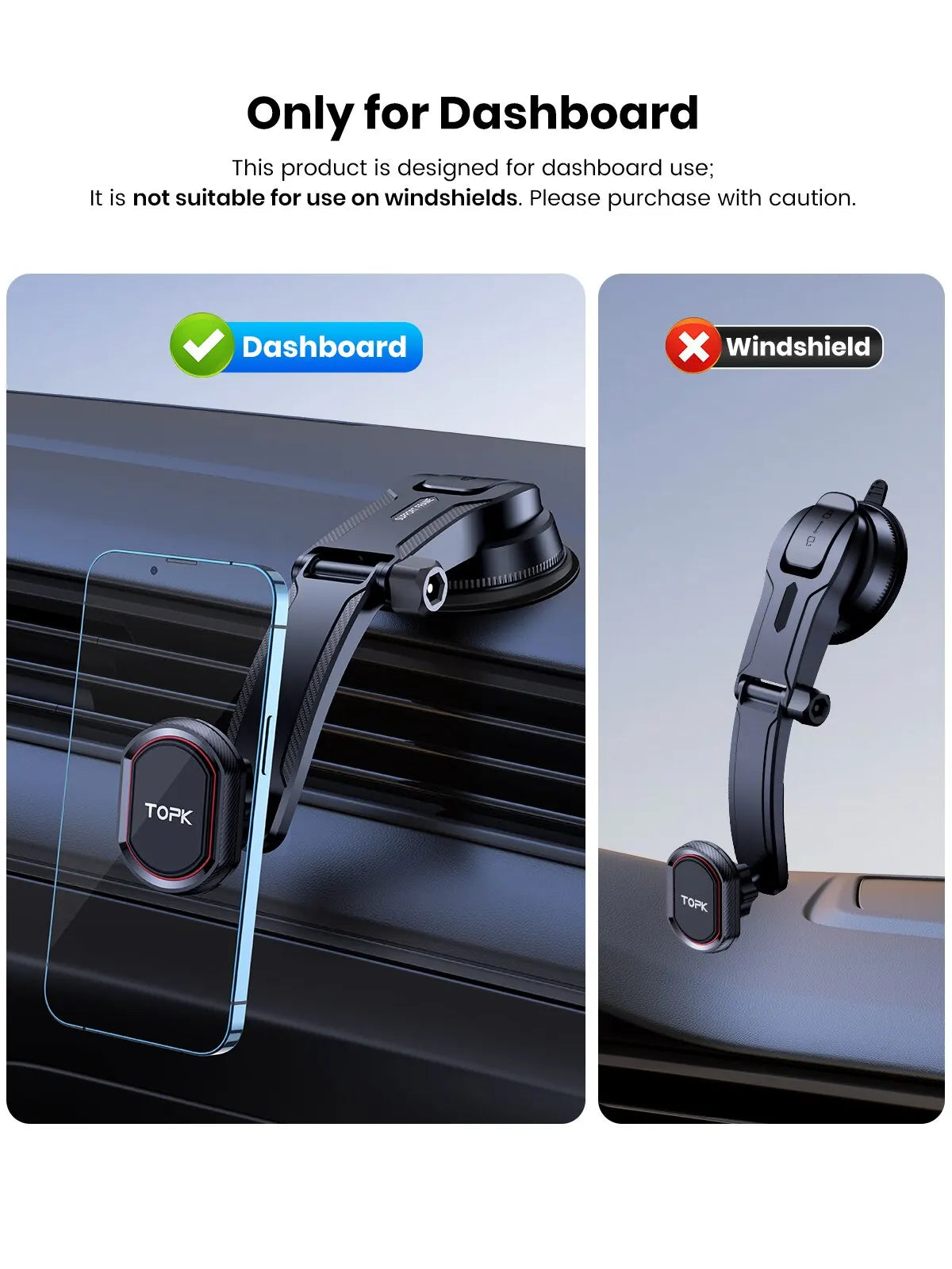 Topk Car Phone Holder - Gravity Stand for Dashboard & Vent