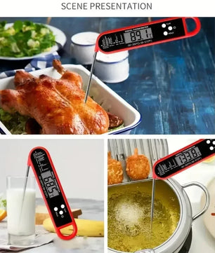 Waterproof Digital Food Kitchen Thermometer For Oven Meat Cooking Grilling With Rotating LCD Screen Alarm Function