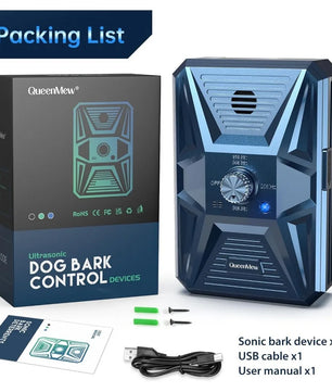 Ultrasonic Anti-Bark Device 3-Level Control Rechargeable Dog Bark Deterrent with 33FT Reach for All Breeds Indoor & Outdoor Use